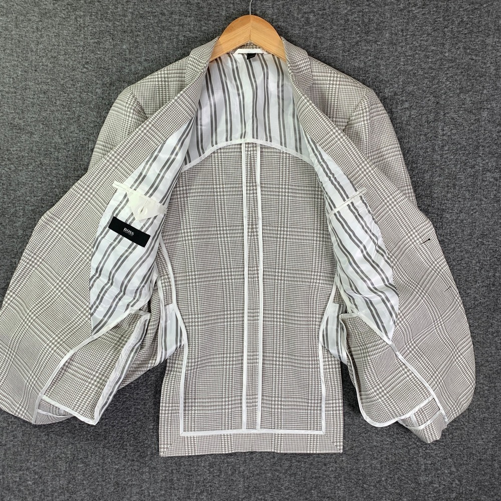 Hugo Boss Linen Blazer Jacket Men 38R Windowpane Sport Coat Unlined - Picture 7 of 16